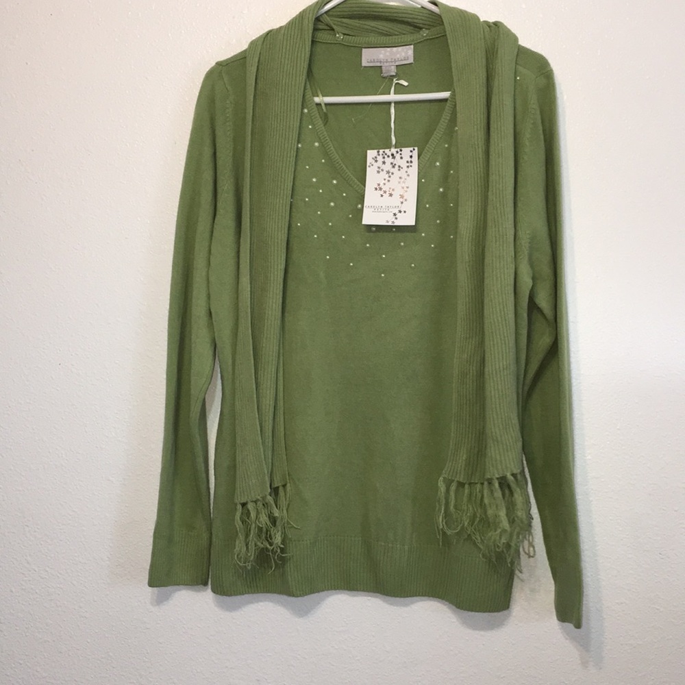 Women's long sleeve v-neck sweater w/ scarf